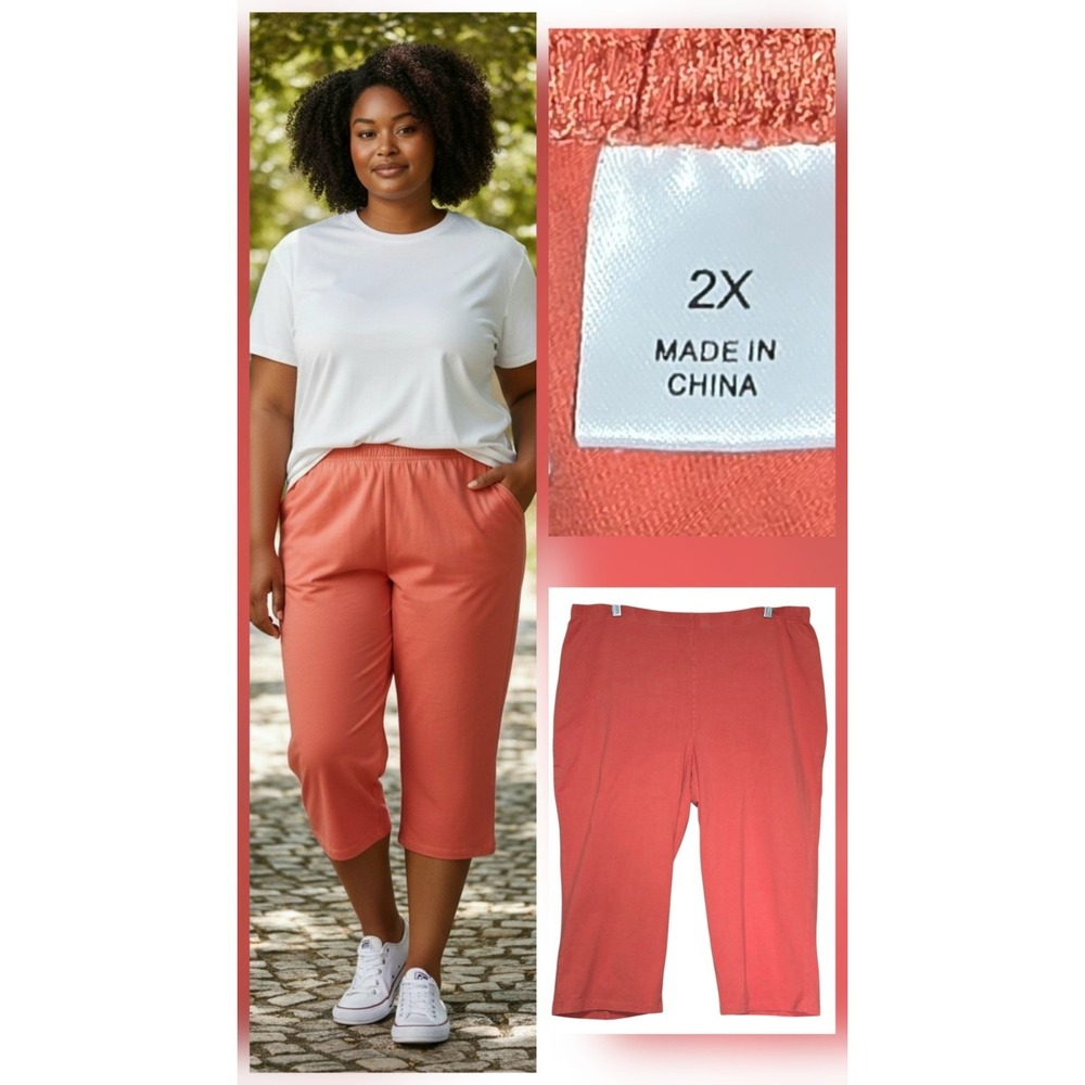 Women w/Control Plus Size 2x 28x20 Stretchy Capri Orange Vacation